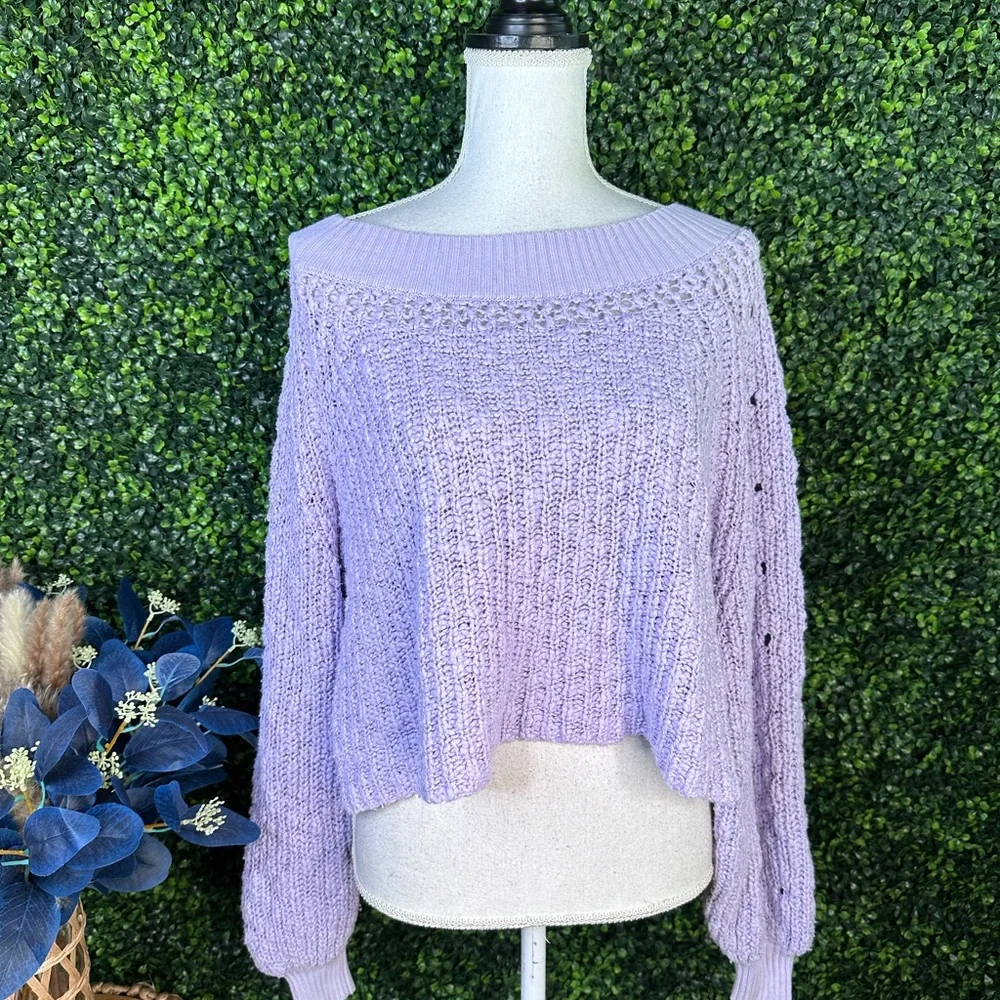 Free people‎ oversized for Lavender Knit Women's Sweater balloon sleeve EUC